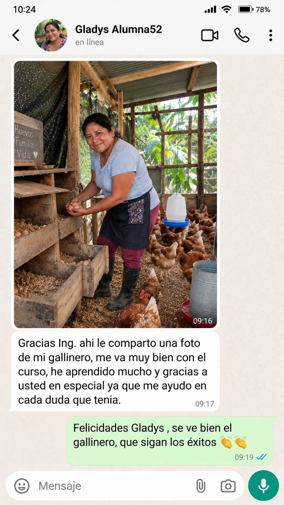 Testimonio de Gladys sobre su proyecto de gallinas ponedoras